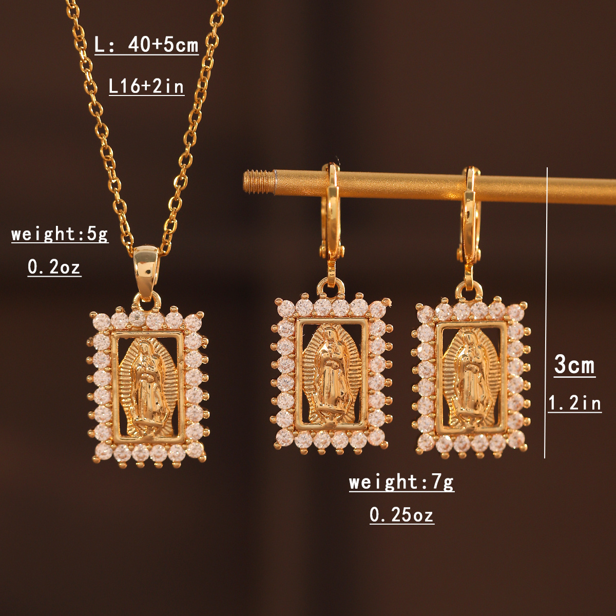 Square Necklace & Earrings Set Virgin Series for Banquet Party